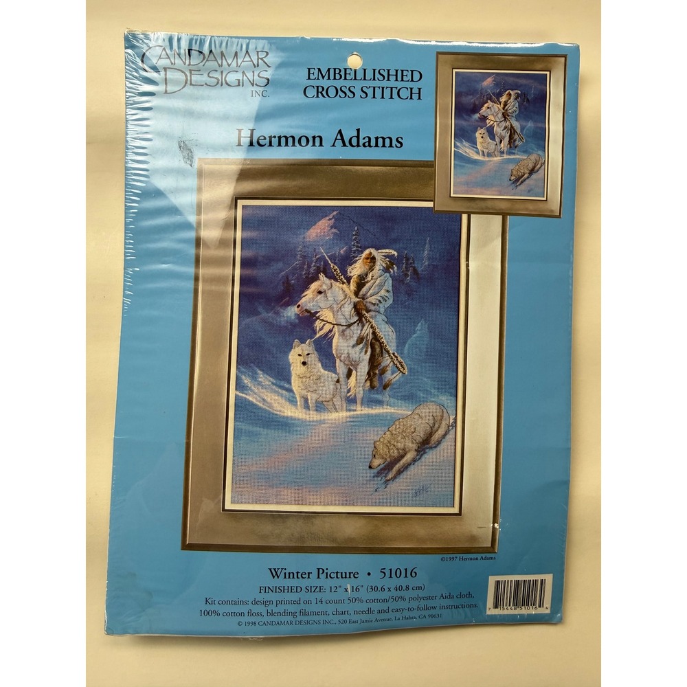 1998 Candamar Designs Cross Stitch Kit Herman Adams Embellished Winter 51016